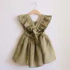 Kız Elbiseler Fransa Bebek Kız Bebek Pamuk Elbise Keten Muslin Kolsuz Fırfır Dekorasyon Moda Giyim Kare Kare Kızın