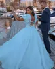 Party Dresses Light Sky Blue Elegant Modest Evening Wear Dresse Dubai Arabiska stropplösa paljetter Backless Formal Dress Prom Clows Celebrity