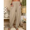 Pantaloni da donna Vintage Boho Cotone Lino Tasche estive da donna Pantaloni da spiaggia sottili Donna Casual a vita alta Harem allentato Sabbia Hawaii