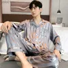 Men's Sleepwear Men's Pajama Summer Long-sled Ice Silk New High Quality Stain Sleepwear Suit Home Clothes Night Wear Pyjamas GentlemenL231202