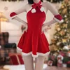 Casual Jurken Kerst Vrouwen Uniform Fancy Dress Kerstman Cosplay Kostuum Winter Rood Pluche Pak Sexy Party Mini Meid