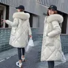 Down cotton jacket women mid length fashionable new slim fit shiny surface no wash winter loose fitting warm cotton jacket