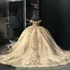 Vestidos de quinceañera brillantes champán con hombros descubiertos, apliques de encaje con lentejuelas, vestido de fiesta de 15 cumpleaños, vestidos de quinceañera