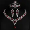 Necklace Earrings Set Luxury 4pcs Bridal Wedding Red Blue Stone Crystal Cubic Zirconia Party Dress Fine Jewellery For Women