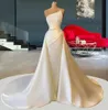 2024 Elegant Sheath Wedding Dress Strapless Sleeveless Pearls Beads Satin Bride Party Gowns Women Bridal Guest Dresses Vestidos De Noiva