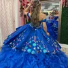 Robes de Quinceanera bleu scintillant avec Cape formelle fête d'anniversaire robe de bal perles appliquées Tulle robes à plusieurs niveaux de 15 Anos robes