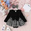 Kleidungssets Herbst Neugeborenes Baby Mädchen Strampler Kleid Spitze Rüschen Rippstrick Patchwork Overalls Kleidung Bodys mit Stirnband OutfitsL231202