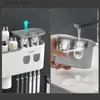 Porte-brosse à dents TERUP Double distributeur automatique de dentifrice Adsorption inversée tasse support de rangement accessoires de salle de bain Q231202