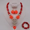 Halsbandörhängen Set Fashion Orange Nigerian Coral Beads African Wedding Jewelry for Women 12-K-03