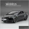 Diecast Model Cars 1 24 Tesla Y 3 S Alloy Die Cast Toy Car Sound and Light Children Collectibles Birthday Gift