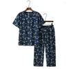 Women's Sleepwear XL-6XL Large Size Night Suit For Mother&Grandma Pijamas Summer Short Sleeve Pyjama Femme Printing Cardigan Home Clothes