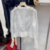 Blusas femininas cravejadas de contas flor gola camisa primavera e outono chique lindas camisas brancas senhora elegante top