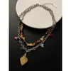 Pendant Necklaces Double Layered Natural Tiger Stone Crystal Beaded Necklace Women's Metal Chain Heavy Industry Fashion Jewelry