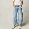 Kobiety Pants Vintage Mid talia dżinsy szerokie noga luźna chłopak dżinsowy przycięty prosta rada Y2K Barrel 231202