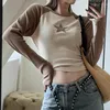 Women's T Shirts Vintage Star Stitching Casual Thread Long-Sleeved T-shirt Women 2023 Autumn O-Neck Contrast Color Patchwork Sexig Crop Tops