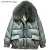 Women s Down Parkas Short Female Natural Fur Collar Loose Oversize 90 White Duck Jacket Women Winter Outwear Coat Veste Femme 231202