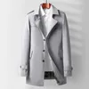 Men's Jackets 2023 Autumn Mid Length Business Fashion Casual Solid Color Versatile Personality Flip Collar Windbreaker Coat