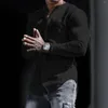 Camicie casual da uomo Linea in cotone Uomo monopetto a maniche lunghe T-shirt da esterno tinta unita Camicia Henley maschile Bianco Fitness Muscle Oversize