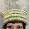 BeanieSkull Caps Y2K Japanese Streetwear Harajuku Beanie Little Devil Striped Knitted Hat Women Autumn Winter Bonnet Cute Cat Ears Cap 231201