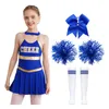 Cheerleading Enfants Filles Cheerleading Uniforme Tenues De Danse Lettre Imprimer Robe De Danse 1 Pc Bowknot Chapeaux 2 Pcs Fleurs À La Main Rayé Tube Chaussettes 231201