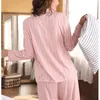 Vêtements de nuit pour femmes pyjamas à manches longues mode revers à pois rayures mignonnes décontracté simple maison deux pièces ensemble costume lait soie hiver lingerie 231202