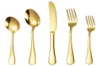 ゴールドカラーステンレス鋼の食器セットステーキナイフディナーフォークスプーン小さじ1杯の平らな製品セット4339011