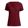 Blusas femininas tamanho grande camisa vermelha vinho elegante cor sólida waffle camisas de malha e manga curta decote em v simples lazer topo