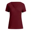 Camicette da donna Camicia rosso vino di grandi dimensioni Camicie eleganti in maglia a nido d'ape tinta unita e top semplice per il tempo libero con scollo a V a maniche corte