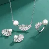 S925 argento sterling di lusso orecchini di perle ciondolo collana di gioielli per le donne brillanti cristalli di piume orecchini di design orecchino collane anelli di orecchio regalo