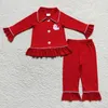 Clothing Sets Infant Christmas Santa Embroidery Sleepwear Pants Kid Red Outfit Matching Boy Girl Pajamas Children Long Sleeves Button Down