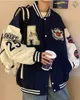 Herrjacka Bone Baseball Patch Work Jacket Herrläder Academy Harajuku Women's University Street Clothing Jump Bomber Hip Letter 231202