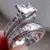 2PCS Lot Silver Double Big Pierścienie Zaręczynie się na kobietę mężczyzn Cubic Zirconia Ring Kobieta Ladies Lover Party Wedding Jewelry1188Q