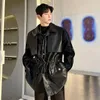 Men's Trench Coats Detachable Sleeve Drawstring Korean Style Vintage Washed Leather Coat Cloak Windbreaker Man Long Jacket Outerwear