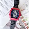 Original Richardmill Watch Barrel shaped wood grain mesh red trendy waterproof quartz watch with high-quality and personalized style WG8V