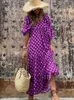 Urban Sexy Dresses Half Bubble Sleeves V-Neck Long Dress Women's Casual Loose Maxi Dress Green Geometric Printed Robe Bohemian Party Dresses T231202