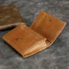 Wallets Fashion Oil Waxed Leather Wallet For Men And Women Simple Holder Coin Purse Genuine Cow 2023