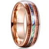 8mm AcaciaAbalone Shell Tungsten Steel Ring Male Rose Gold Engagement Anniversary Birthday Gifter Giffer Wood Men Ring Bague Homme1279W