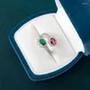 クラスターリングJoiashome Luxury Women's Silver 925 Vintage Fine Jewelry with Oval Red Green Gemstonesファッション女性パーティーリングサイズ6-10