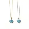 Hängsmycken äkta naturlig akvamarin hav blå hänge hjärta älskar kvinnor blomma snidade smycken halsband för gåva