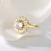 Cluster Rings Flower Ring For Women Zircon Rostfritt stål Vintage Lotus White Crystal Wedding Engagement Jewelry Gift Bijoux Femme