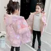 Down Coat Girl Jacket Winter Bright Stitching Wear-Resistent Windproof and Rainproof Thick Warm Girls vadderad huva