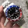 Watch High Quality Black Dial GMT II Watches 2813 Auto Movement Blue/Red Ceramic Bezel Sapphire Glass 40mm Mens Watchs Wristwatches