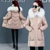 Bright wash free down cotton jacket for women fashionable slim fit with fur collar loose thickened warm cotton jacket in winter