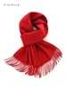 Scarves Solid Classic Red Pure Cashmere Scarf Women's Winter Warmth Scarves For Men's Year Christmas Adults Luxury Gifts 231201