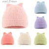 Beanie/Kafatası Kapakları Düz ​​Renk Sonbahar Kış Yün Şapk Bebek Isıtıcı Beanie Çocuklar İçin Yenidoğan Bebek Karikatür Sevimli Kedi Kulakları Örme C Bonnetl231202