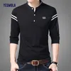 Polos masculinos Yesmola Homens Manga Longa Primavera Outono Sólida Camiseta Masculina Roupas Mandarim Collar T-shirts Tops Polo Camiseta para Homens 231202