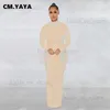 Urban Sexy Dresses CM.yaya Women Mesh Tassel Långärmad diamanter Hot Rhinestones Bodycon Midi Maxi Long Dress and Tank Inner Dresses 2Piece Suit T231202