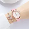 Wristwatches Rhinestone Decor Quartz Watch Casual Oval Pointer Analog With PU Leather Strap & 1pc Bracelet Gift For Mom/Girlfriend