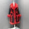 秋/冬のための女性の毛皮の本物のウールシープスキンジャケット赤い統合された通勤縮れた女性コート