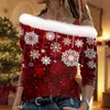 Blusas femininas de natal topos feminino fora do ombro gráficos imprimir camisas de manga longa para elegante natal jumper meninas blusas adequadas